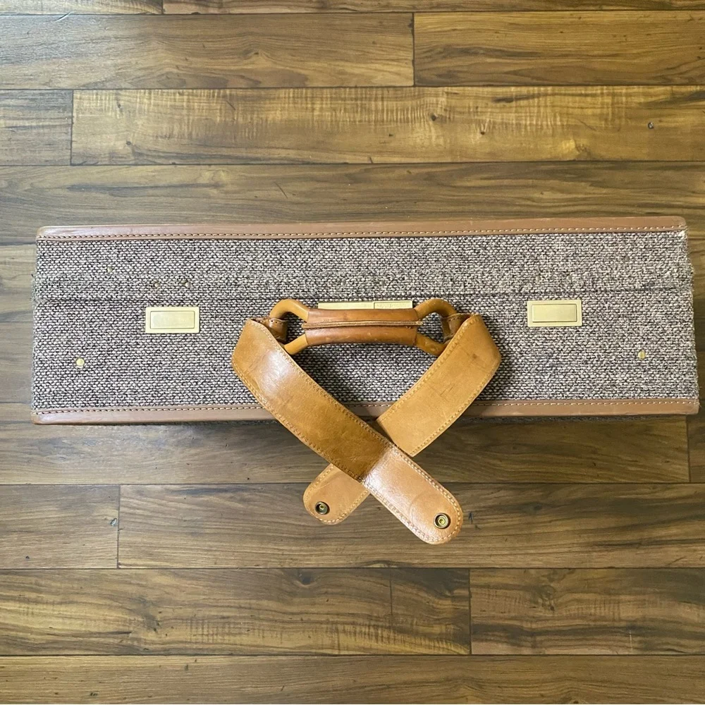 Vintage Hartmann Tweed Brown Leather Carry On Travel Luggage 25”18”x8”
